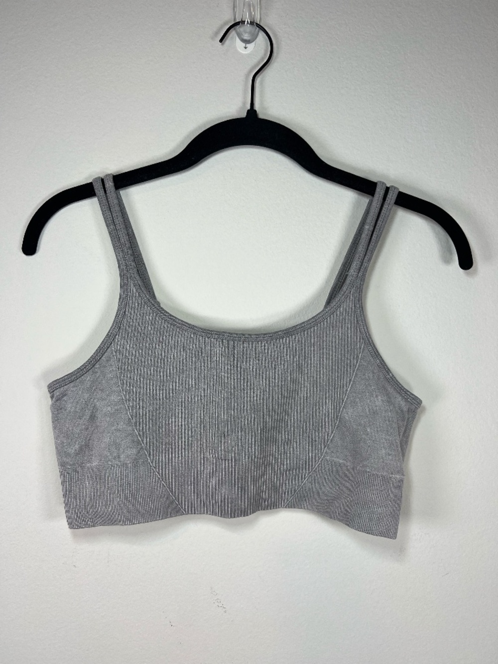 Yogalicious Ribbed Seamless Sports Bra Gray Stonewash Spaghetti Straps Sporty XS